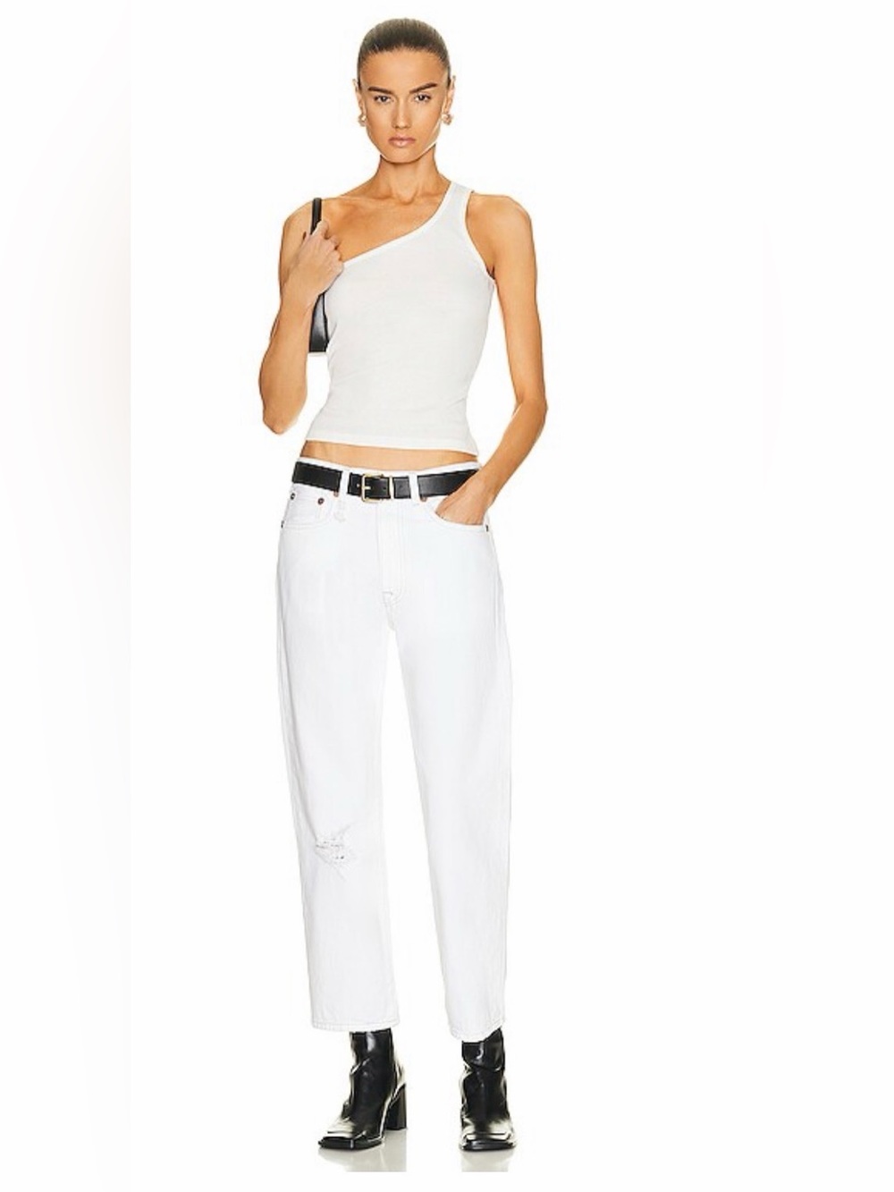 R13 Boyfriend Jeans Holden White Wash Distressed| High Rise Relaxed Fit Denim 24